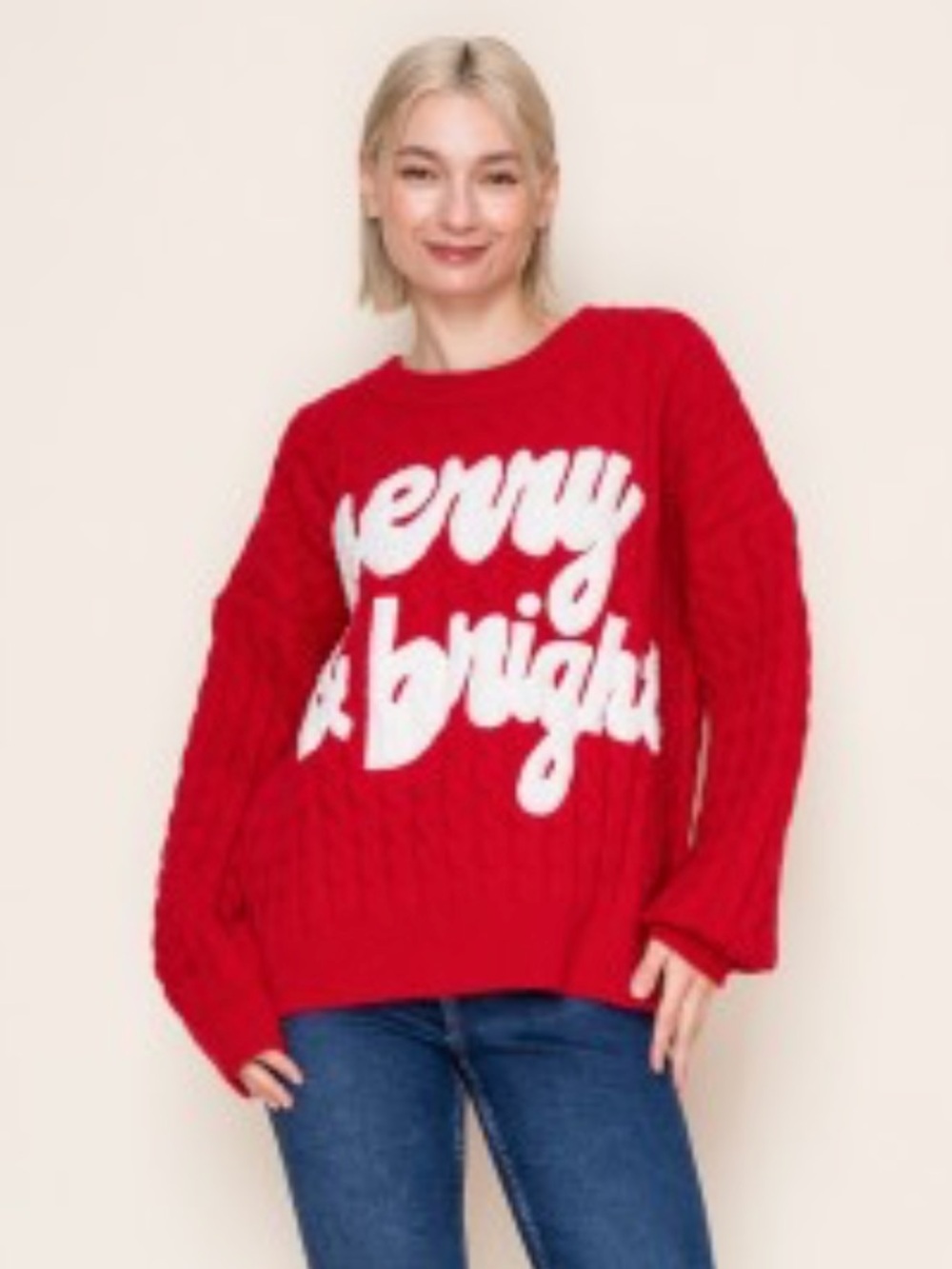 White Birch Merry & Bright Red Solid Knit Sweater